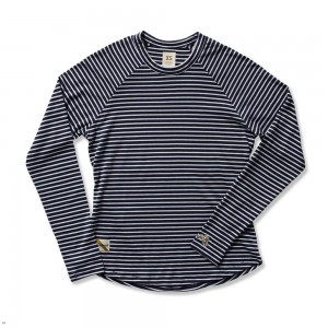 Navy/Ivory Stripe Tracksmith Horizon Long Sleeve | Canada 16978-VGQJ