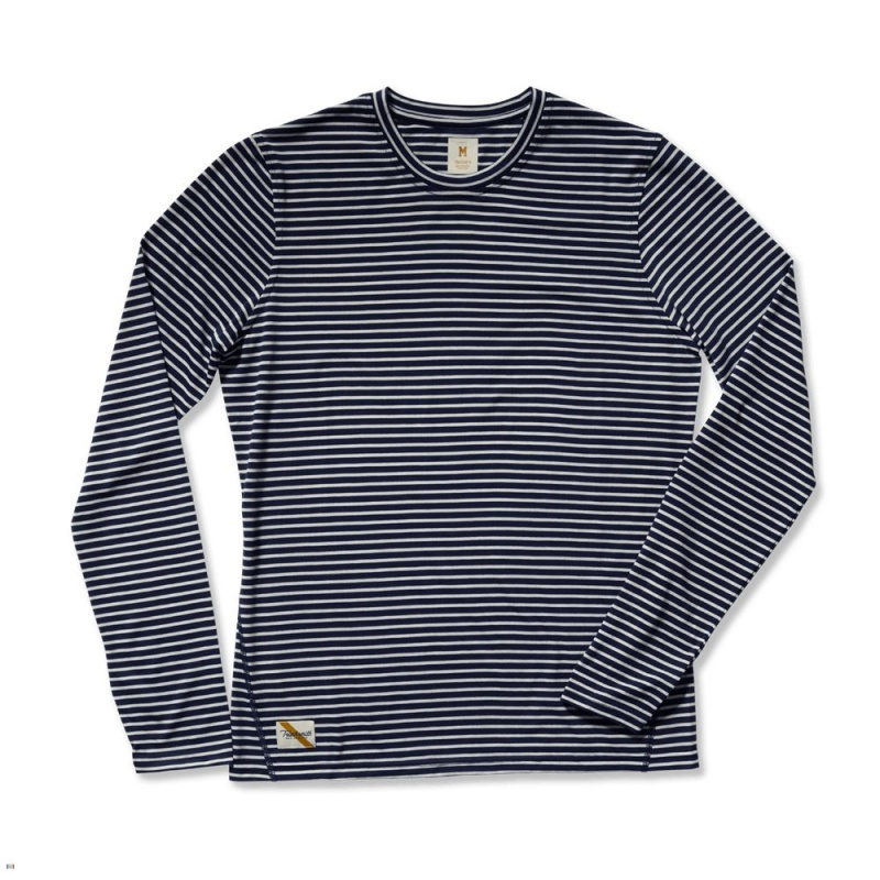 Navy/Ivory Stripe Tracksmith Horizon Long Sleeve | Canada 10527-KYEA